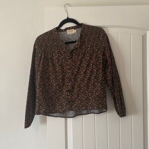 Nation LTD Black Floral Button-Front Long Sleeve Top with Pink and Green Prints